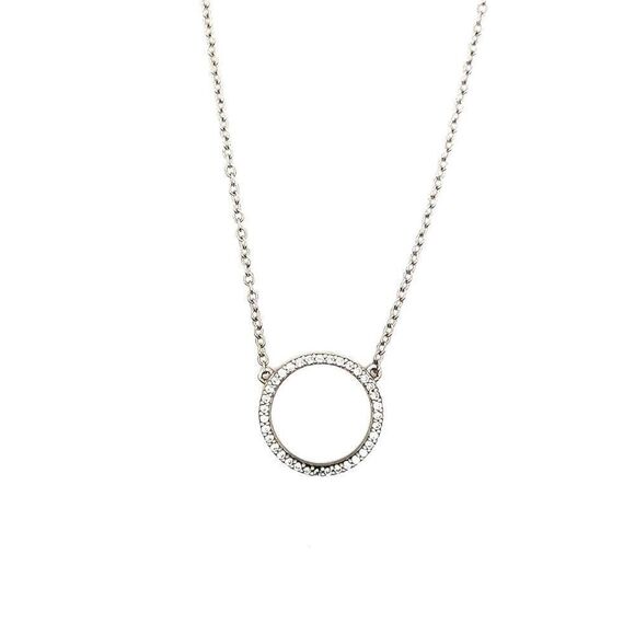 925 Silver Pave Cz Circle Necklace - Picture 1 of 7